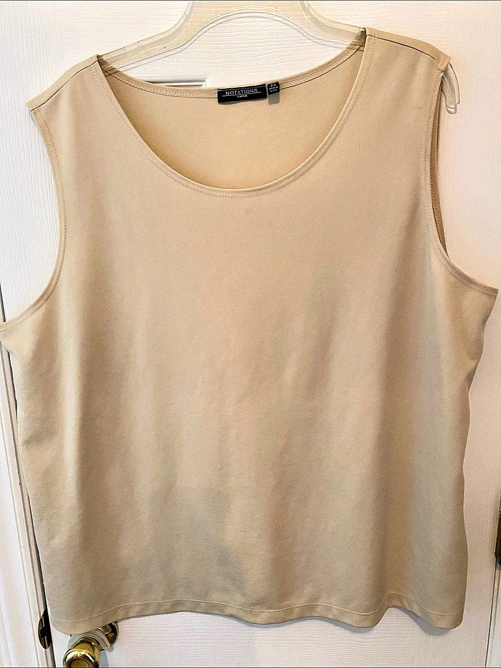 Notations Sleeveless Tank Top in Beige Size 2X